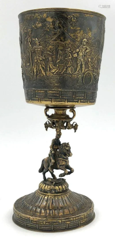 Silver. Chalice depicting a knight.