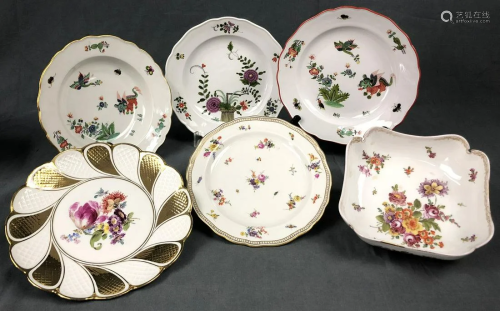 5 plates and a bowl, Meissen. Knaufzeit? Porcel…