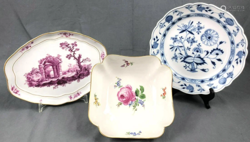 Serving plate, bowl and plate Meissen. Porcela…
