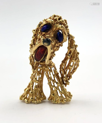 Brooch. Poodle. 750 gold. Gemstones.