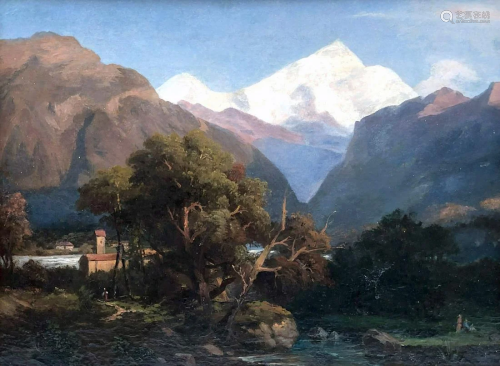 BLURRELY SIGNED (XIX). Alpine landscape, l…