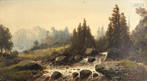 Julius ZOPF (1838 - 1897). Torrent in the Alps.