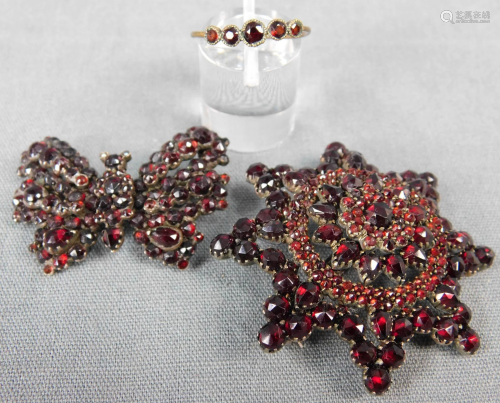 Garnet jewelry. Breast star, Papillon brooc…