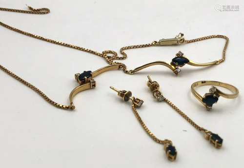 Set of 585 gold sapphires and diamonds.