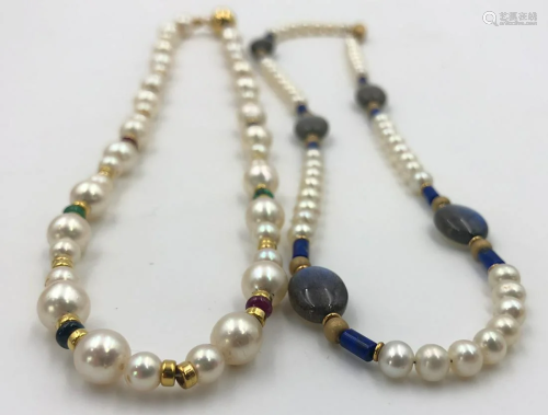 2 necklaces. Arabia. 750 gold, cultured pearls,