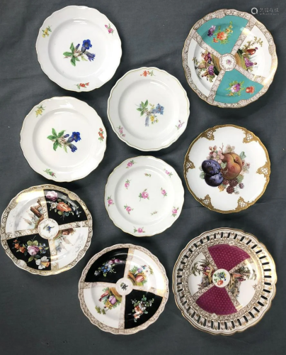9 plates of porcelain. Meissen, '' AR ''…
