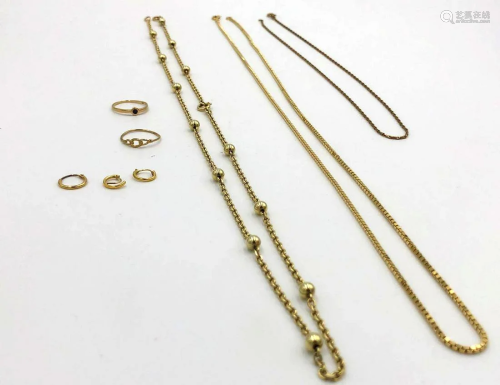 Jewelry 333 gold. 3 necklaces. 2 rings and 3 …