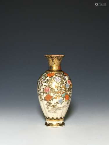 明治時期 薩摩燒金彩花瓶
