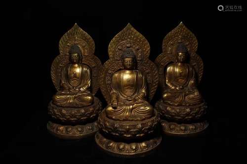 Three Chinese Gilt Bronze Buddha