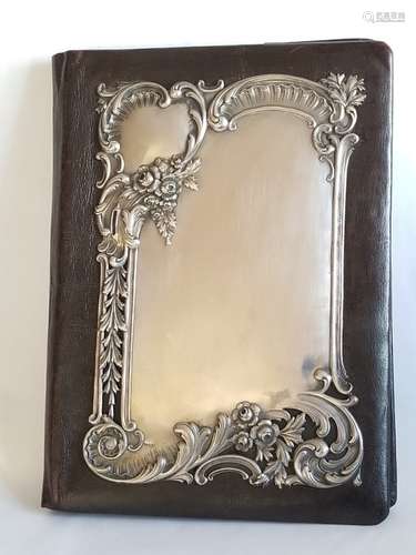 Large 19C Antique Russian Silver Leather Portfolio