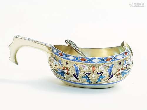 19C Russian Gilt Silver Enamel Kovsh