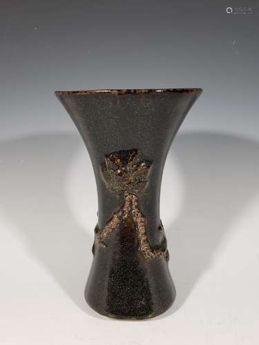 Chinese Black Glazed Porcelain Gu Vase