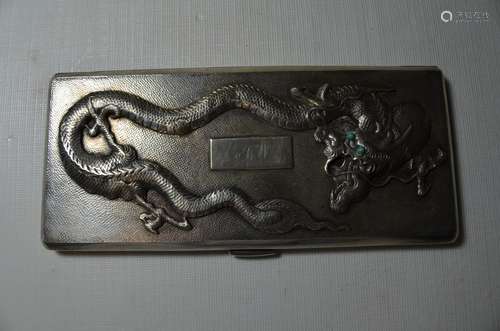 Chinese antique dragon silver cigarette case