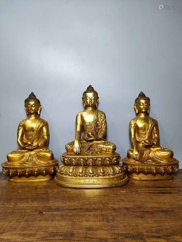 Three Chinese Gilt Bronze Buddha