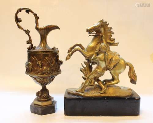 2 Antique Bronze Marbly Horse&Ewer,19th.C