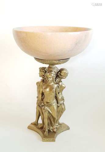 Antique Gilt Bronze Marble Statue Centerpiece