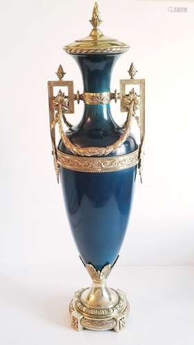 Large 19C Sevres Style Porcelain Gilt Bronze Vase