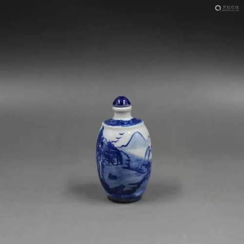 Chinese Blue and White Porcelain Snuff Bottle,Mark