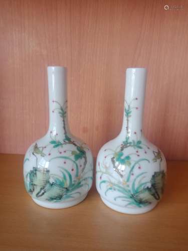 Pair of Chinese Famille Rose Porcelain Vases,Mark