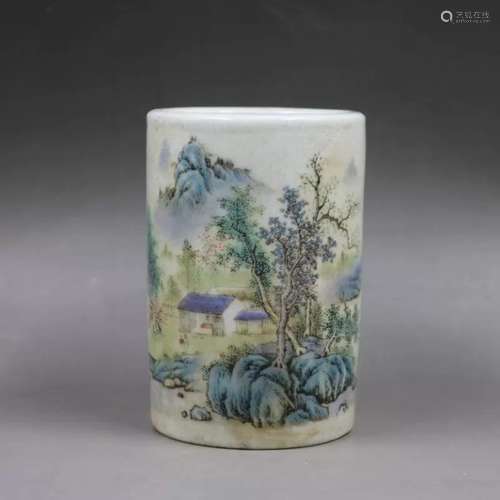 Chinese Famille Rose Porcelain Brushpot,Mark