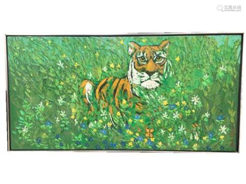 Russ Elliott, Tiger, Oil on Canvas,Signed