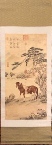 Chinese Ink Color Painting w Calligraphy, Horse