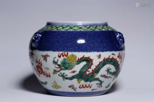 Chinese Blue Glazed Wucai Porcelain Jar