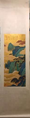 Chinese Ink Color Landscape Scroll Painting,Signed