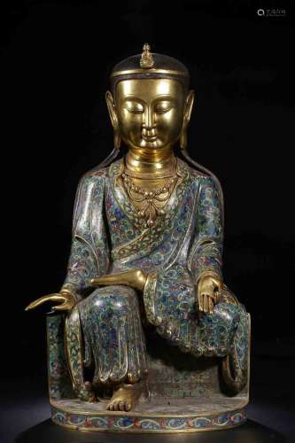 清代铜鎏金掐丝珐琅文殊菩萨坐像