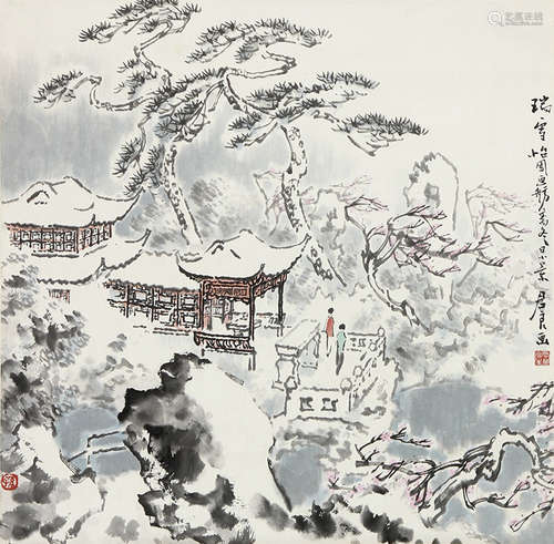 孫君良 雪景 設色紙本 掛軸