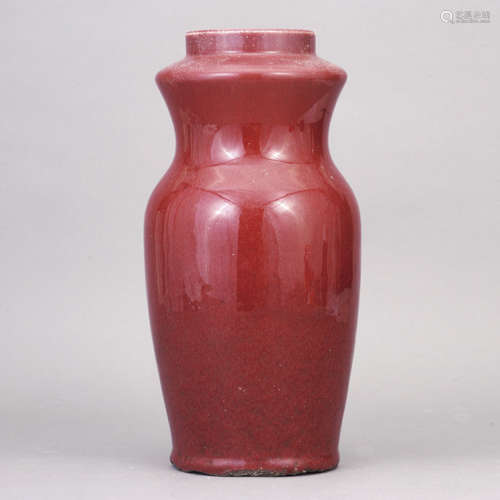 清 紅釉筒式瓶