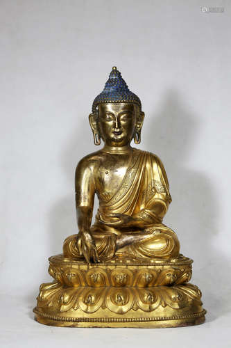 Chinese Bronze Gold Gilded Shakyamuni Statue