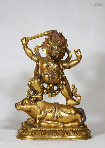 Chinese Bronze Gold Gilded Statue