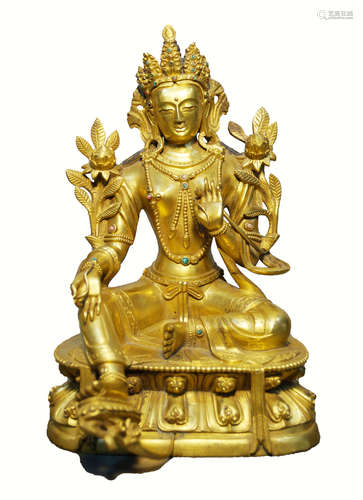 Chinese Bronze Gold Gilded Statue