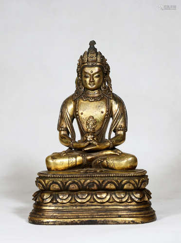 Chinese Bronze Gold Gilded Statue