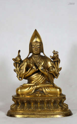 Chinese Bronze Gold Gilded Statue