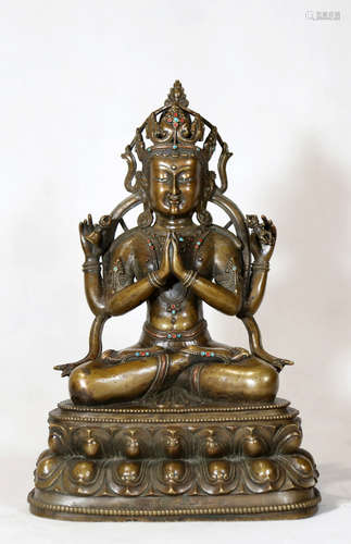 Chinese Bronze Gold Gilded Statue