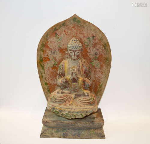 Chinese Tang Coloured Glass Gold Painted Buddha