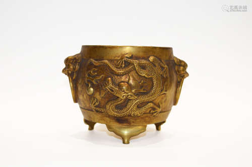 Chinese Bronze Gold Gilded Incenser Burner