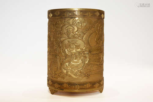 Chinese Bronze Gold Gilded Brush Pot