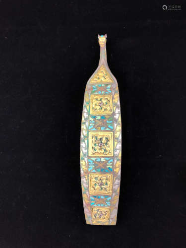 Chinese Bronze Hook Inlaid With Turquoise