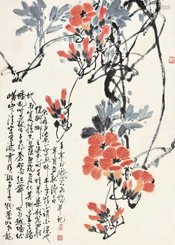 于希宁（1913～2007）辛酉 1981年作 凌霄花 立轴 设色纸本