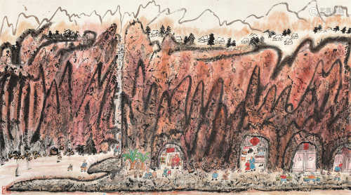 方召麟（1914～2006）丁卯 1987年作 红山溶洞 镜片 设色纸本