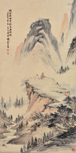 钱松嵒（1899～1985）辛巳 1941年作 溪山对饮图 立轴 设色纸本