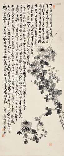 何煜（1852～1928）乙卯 1915年作 菊花 立轴 水墨纸本