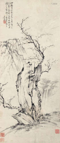 汪采白（1887～1940）梅石图 镜框 水墨纸本