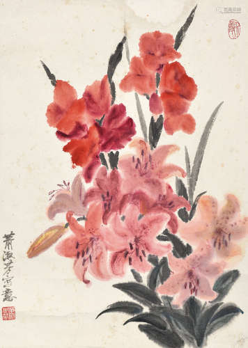 萧淑芳（1911～2005）齐放 镜片 设色纸本