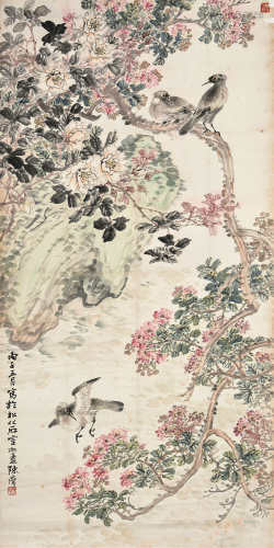 陈摩（1887～1946）丙子 1936年作 花开富贵 镜片 设色纸本