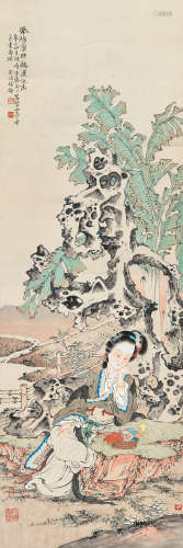 徐操（1899～1961）辛巳 1941年作 倦绣图 镜片 设色纸本