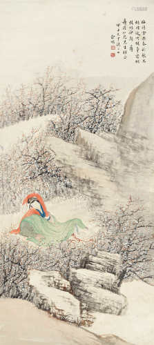俞明（1884～1935）甲子 1924年作 梅雪争春 立轴 设色纸本